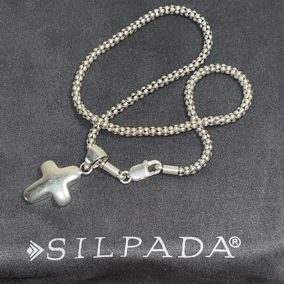 Silpada Jewelry - Silpada Sterling Silver Popcorn Necklace with Cross Pendant 19g